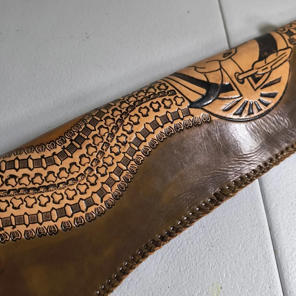 Vintage Hand Tooled Long Horn Skull Leather Rifle/ Shotgun Scabbard / Gun Case